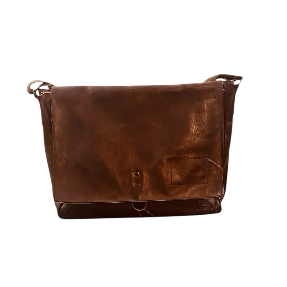 Banana Republic Ameribag Brown Leather Messenger Laptop Briefcase Bag 17 x 13